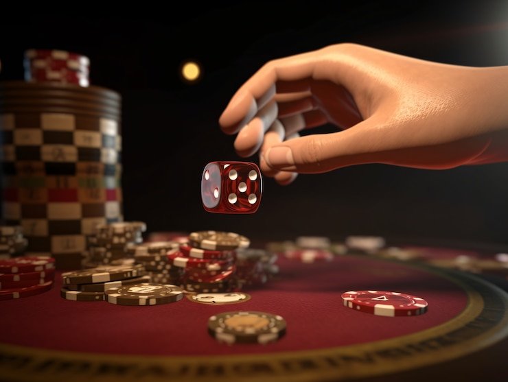 Player making strategic decisions at blackjack table with cards and chips visible